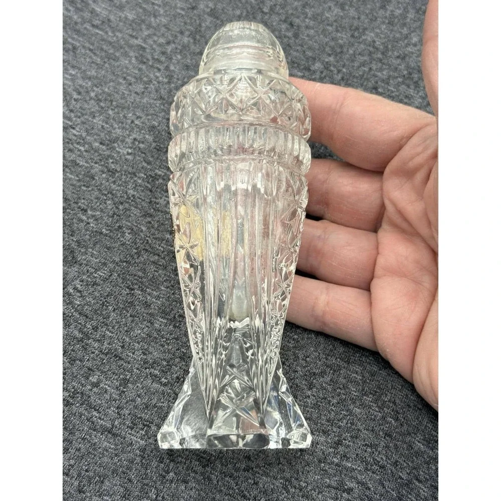 Antique Bohemian Crystal Salt & Pepper Shaker Clear Glass Lids‎ Czechoslovakia